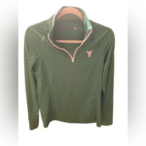 💚RLX Ralph Lauren Europe Women’s Sz Small Green Pullover w/ Crests EUC